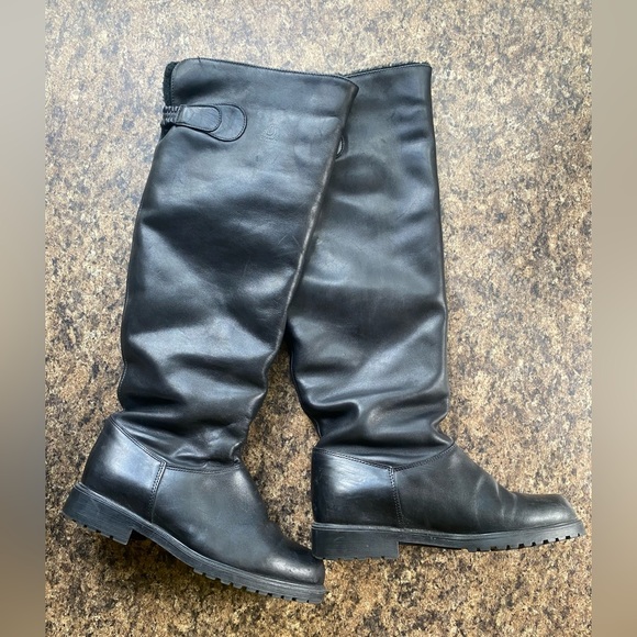 Blondo Vintage Black Knee-High Leather Boots Faux Fur Made in Canada W8 - Picture 1 of 9